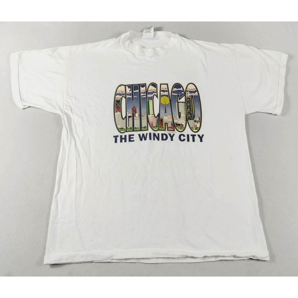 Vintage TUF Threads Chicago Shirt Mens XL White Windy City Graphic Tee Souvenir